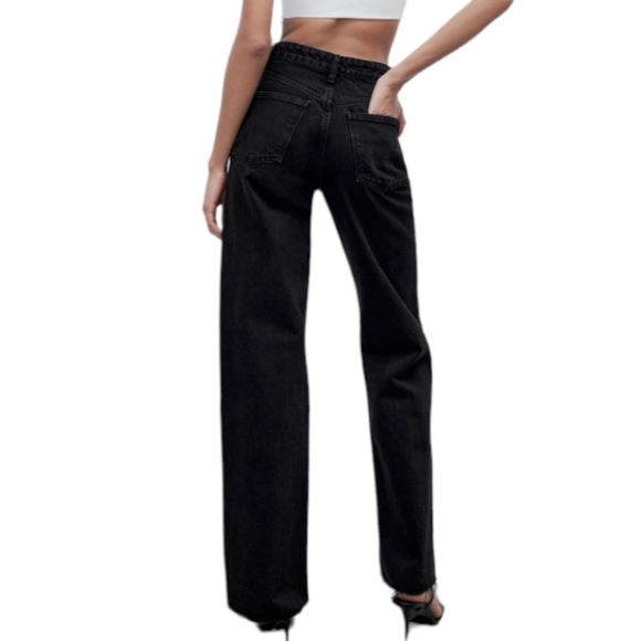 ZARA ripped wide leg jeans black distressed NWT Blogger favorite - Picture 3 of 10